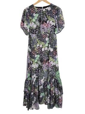 Dark Pink London Floral Maxi Dress Open Back Textured Wedding Guest Size US 6